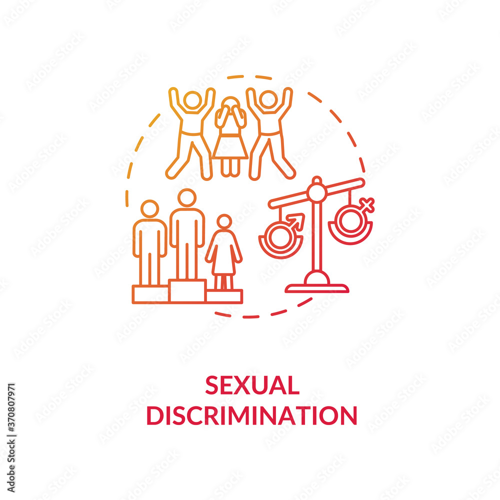 Sexual discrimination concept icon. Sexual prejudice and school bullying idea thin line illustration. Gender based mistreatment. Human rights. Vector isolated outline RGB color drawing