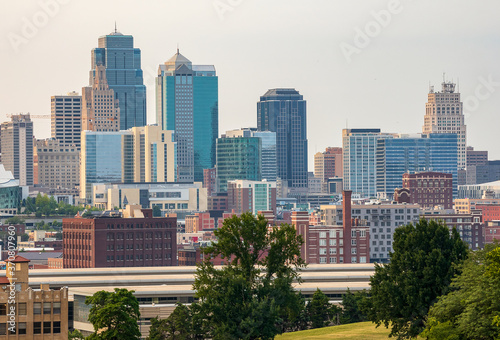 Kansas City  Missouri  Downtown city skyline and Penn Valley Park on a summer day