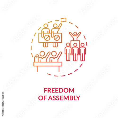 Freedom of assembly concept icon. Peaceful mass protest freedom idea thin line illustration. Demonstration. Human rights. Freedom of association. Vector isolated outline RGB color drawing