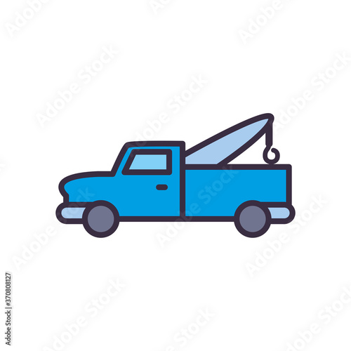 pickup car with crane line and fill style icon vector design