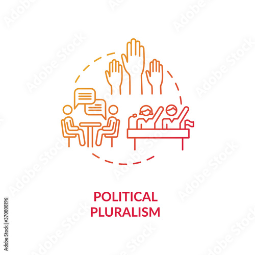 Political pluralism concept icon. Political philosophy idea thin line illustration. Populism. Different parties coexistence. Human rights. Vector isolated outline RGB color drawing photo