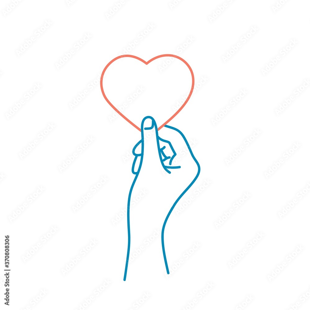 Hand holding heart. Line drawing vector illustration. Hand holding heart. Line drawing vector illustration.