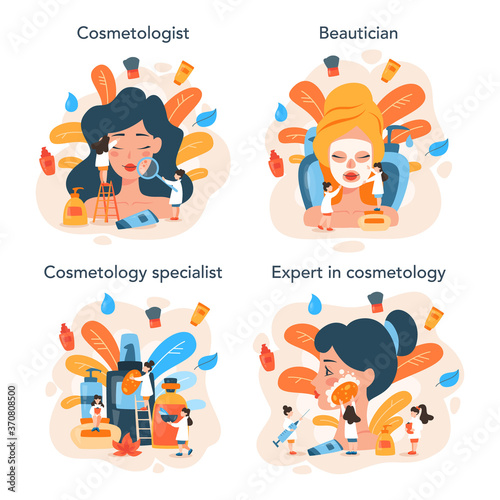 Cosmetologist concept set, skin care and treatment. Young woman
