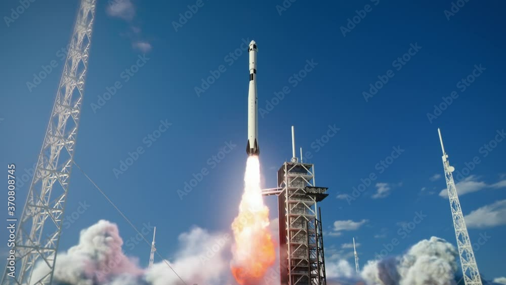Loading A Rocketship Launch Pad Complex: Successful Rocket Launching with Crew on a Space ...