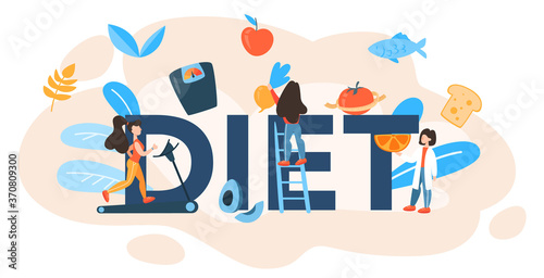 Diet typographic header concept. Diet plan with healthy food