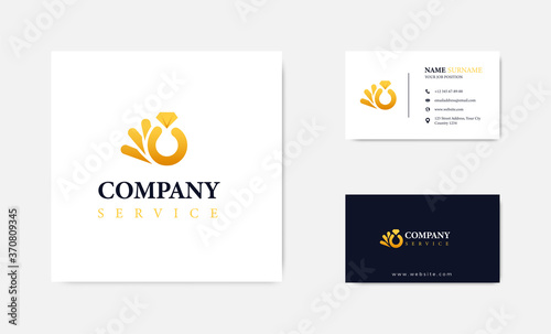 luxury jewelry logo design with business card, Abstract diamond for jewelry business logo design concept vector, Golden gradient ornament business logo.