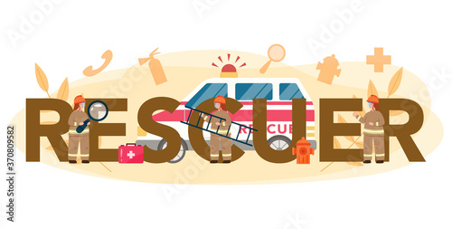 Urgency rescuer help typographic header. Ambulance lifeguard