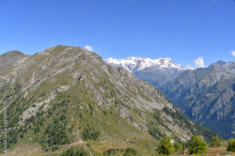 panorama of the mountains surrounding Punta Regina on the border between the Gressoney and Champoluc valleys, in the Aosta Valley