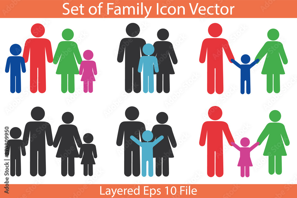 Set of family icon vector on isolated white background.