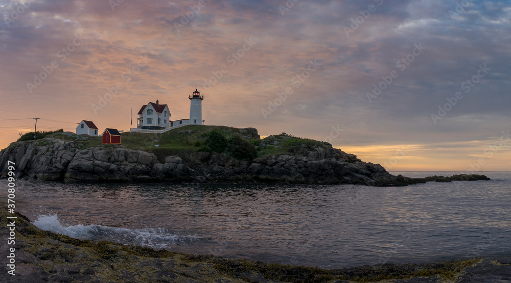 Nubble Lighthouse at sunrise, Cape Neddick, York, Maine
