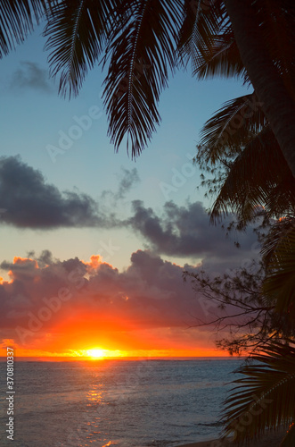 Sunset over Lagoon framed from Coco Palms
