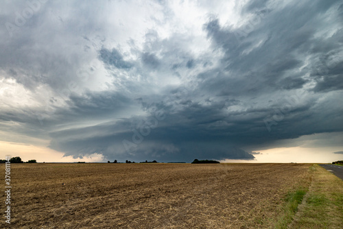 Rotating supercell thunderstorm on the Pannonian Plains at the border of Serbia and Hungary