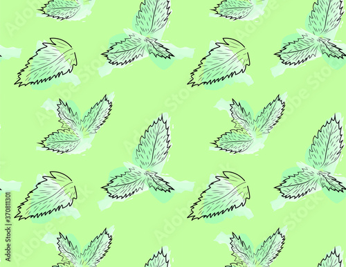 Seamless leaf pattern on a green background. Vector seamless pattern for creating interior design  fabric  paper  Wallpaper.