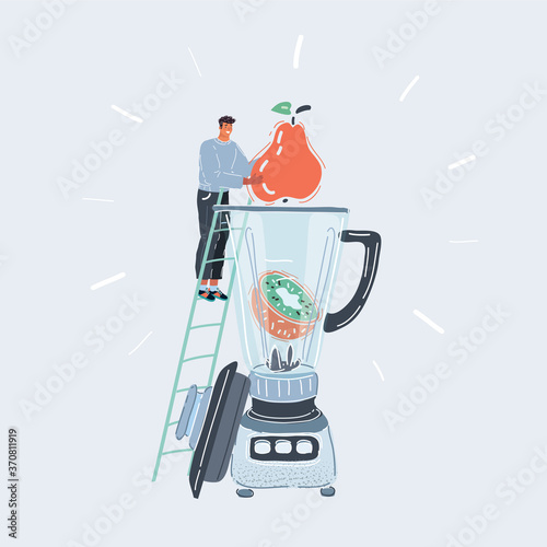 Vector illustration of Man Making Fresh Vegetable Juice with big blender