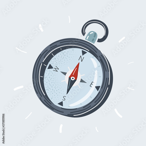 Vector illustration of hand drawncompass on white isolated background.
