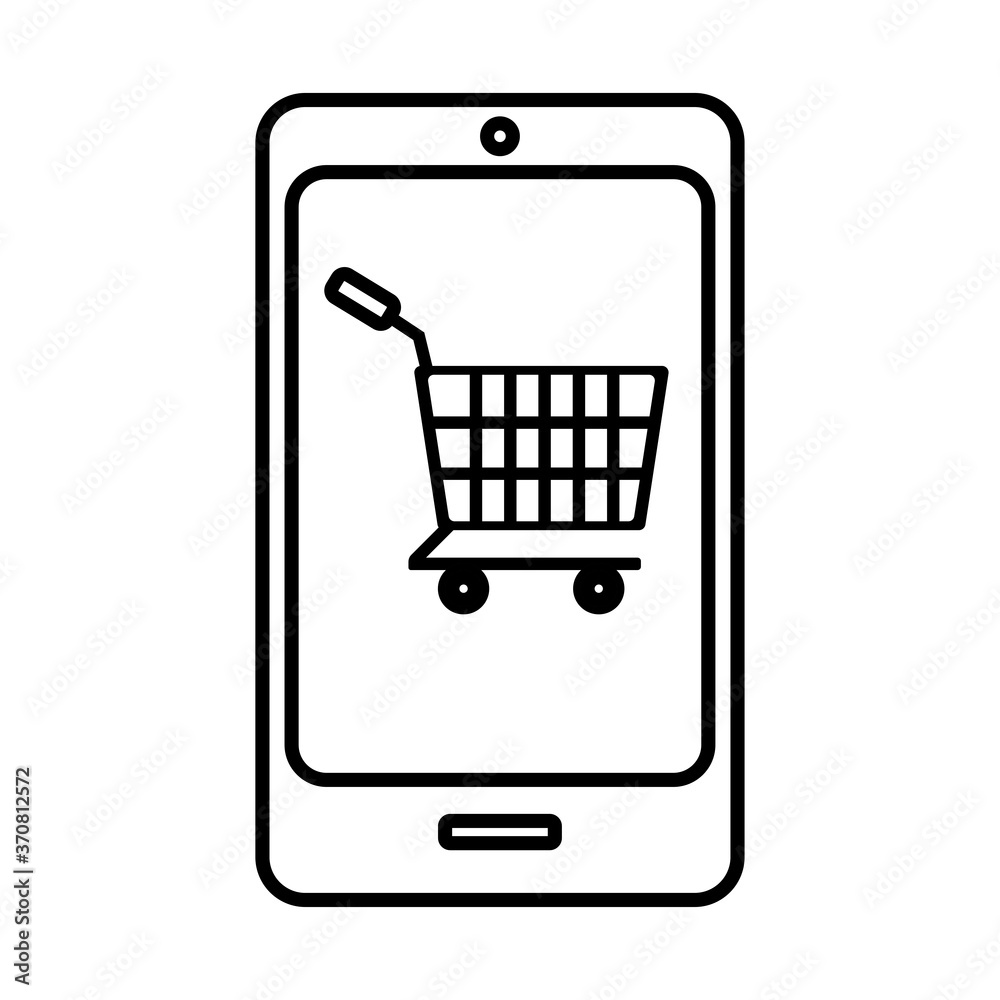 smartphone with shopping cart line style icon smartphone with shopping cart line style icon