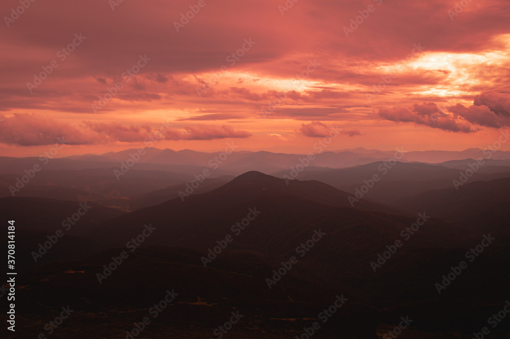 Fototapeta Carpathian Mountains. Panorama of green hills in summer mountain