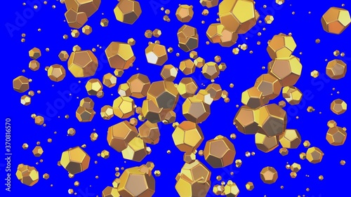 Gold nanoparticles 3d  rendering illustration. Isolated on Bluescreen background for color keying photo
