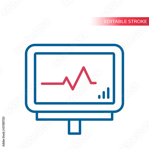 Vital signs monitor thin line vector icon. Hospital monitor with heartbeat or heart rate outline symbol, editable stroke.