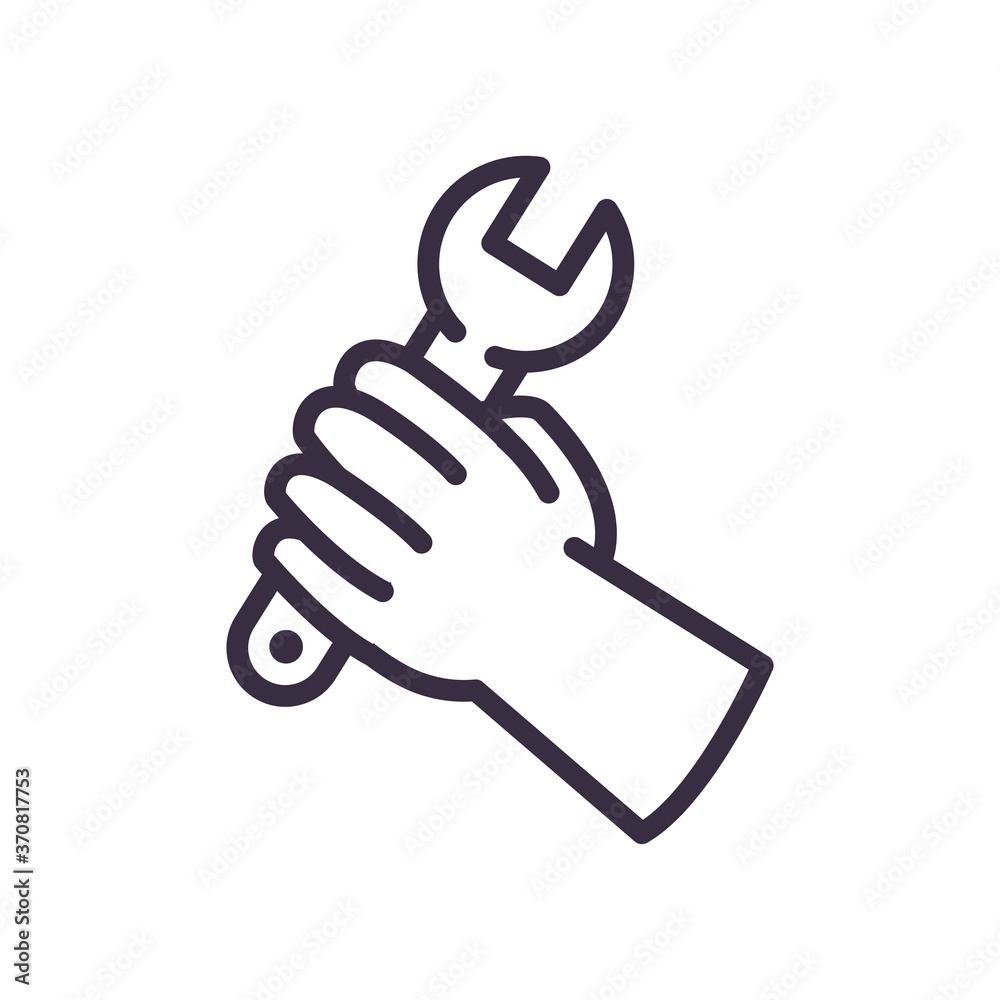 hand holding wrench line style icon vector design