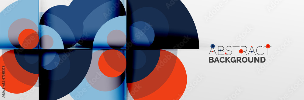 Bright color circles, abstract round shapes and triangles composition with shadow effects. Vector modern geometric design template Bright color circles, abstract round shapes and triangles composition with shadow effects. Vector modern geometric design template