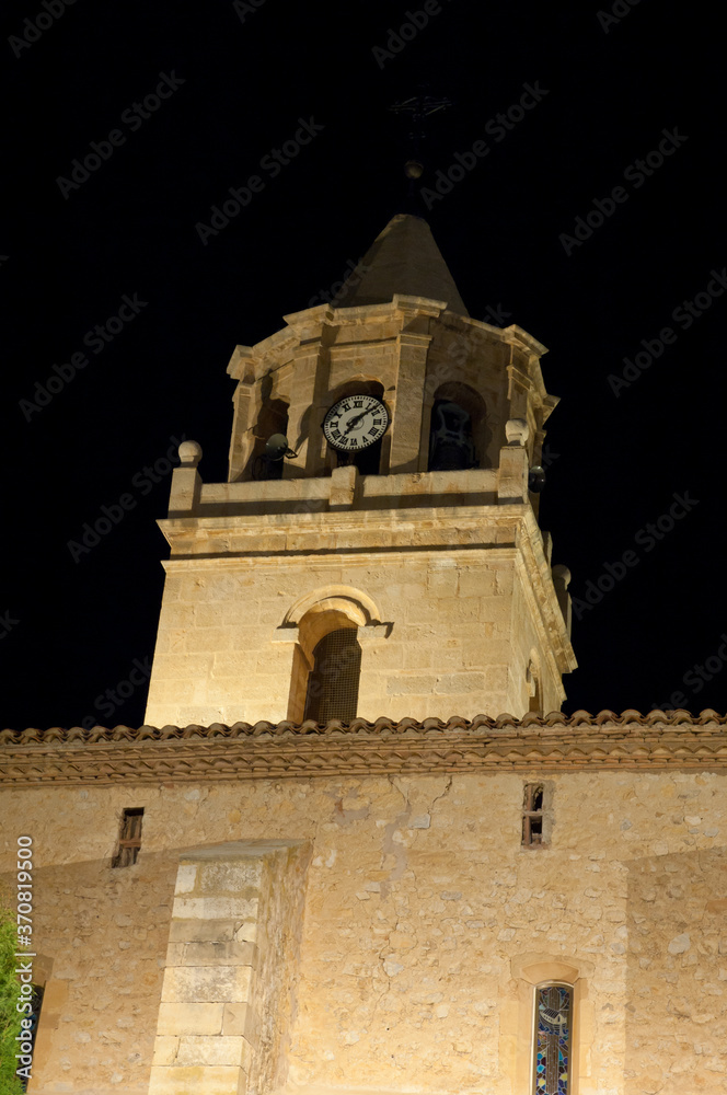 Church of Nuestra Señora de La Natividad at night. Bello. Teruel. Aragon. Spain.