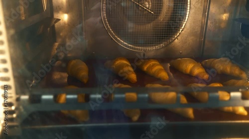 Golden croissants baked in the oven