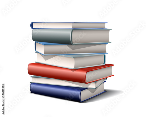 Stack of colorful books. Books various colors isolated on white
