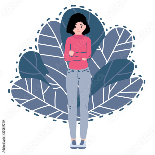 Anxiety disorder. Depression woman. Girl confused. Teen in stressful situation psychological problem