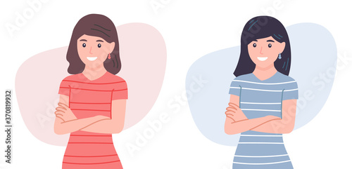 Young woman standing with arms crossed. Smiling female leader with her arms folded.