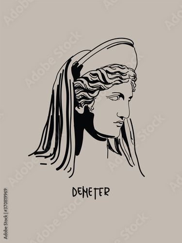 Greek Goddess Demeter Vector Art Portrait. Minimalist Shadow Drawing photo