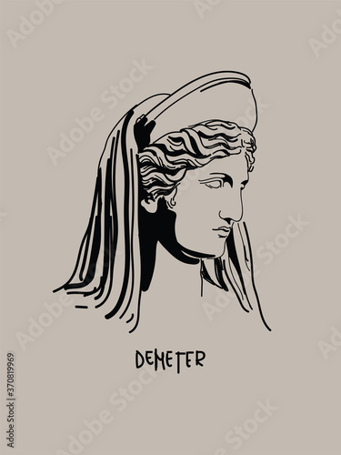 Greek Goddess Demeter Vector Art Portrait. Minimalist Shadow Drawing
