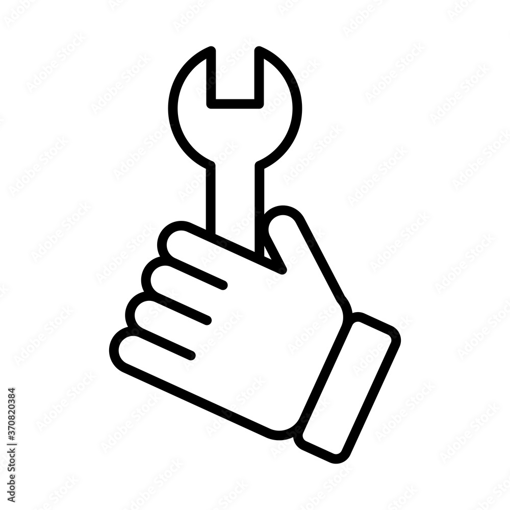 Fotografie hand with wrench key tool line style icon