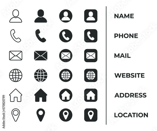 contact icon set-vector illustration in solid black color and line work for applications and other web applications