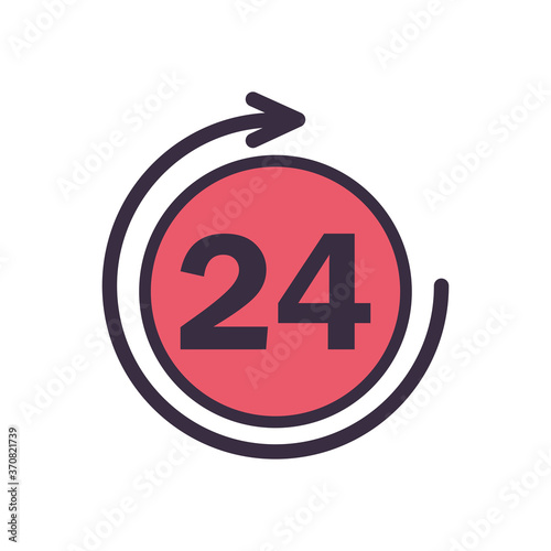 24 hours with arrow line and fill style icon vector design