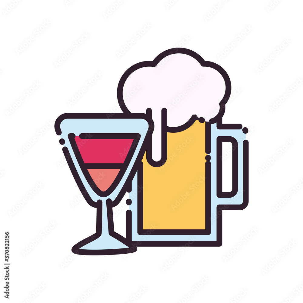 beer and cocktail glass line and fill style icon vector design beer and cocktail glass line and fill style icon vector design