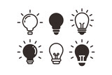 Set of Simple Flat Black Light Bulb Icon Illustration Design, Silhouette Light Bulb Icon Collection With Outlined Style Template Vector