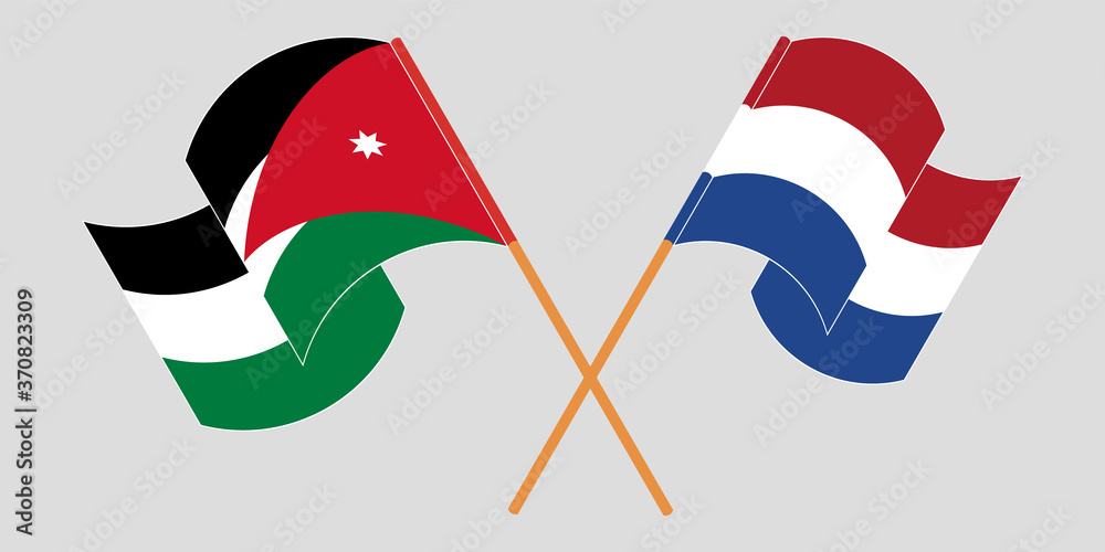 Crossed and waving flags of Jordan and the Netherlands Crossed and waving flags of Jordan and the Netherlands