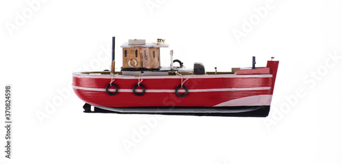 Valokuvatapetti model of wooden fishing boat isolated on white background