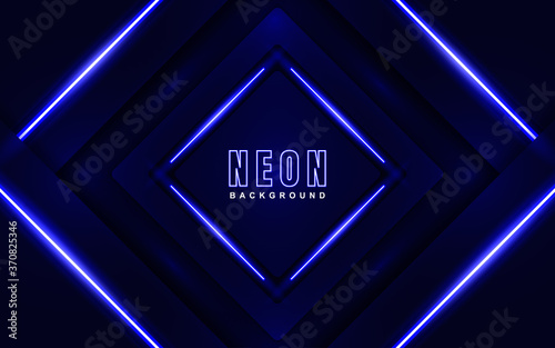 Abstract luminous neon frame background  with blue color light effect. Vector light illustration on dark concept can use for music cover poster, flyer, frame banner promotion,