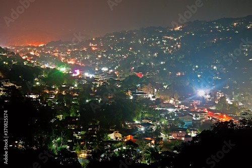 The aerial night scene of Kandy in Sri Lanka