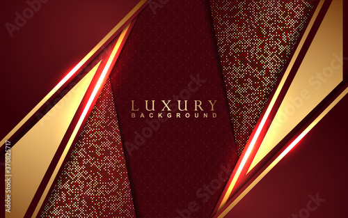 Luxury background design with red and rose golden element decoration. Elegant shape vector layout template illustration for use cover magazine, poster, flyer, invitation, product packaging