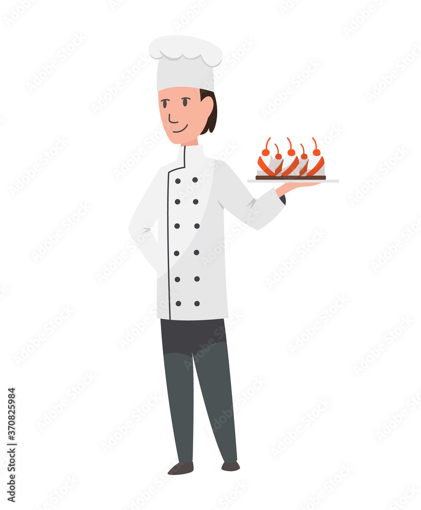 Character cook profession. Men worker occupation in the uniform. Isolated vector illustration in cartoon style Character cook profession. Men worker occupation in the uniform. Isolated vector illustration in cartoon style