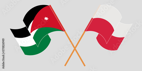 Crossed and waving flags of Jordan and Poland