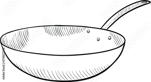 Frying pan in black and white illustration