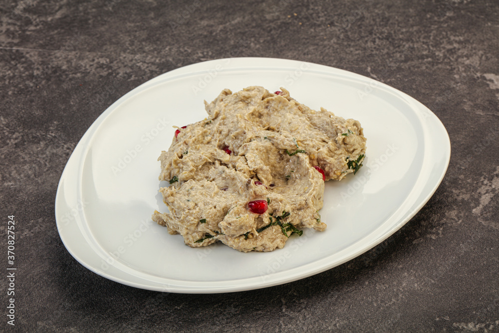 Vagan dietary cusine - mutabal with granet seeds Vagan dietary cusine - mutabal with granet seeds