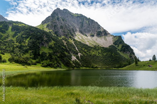 The mountain Rubihorn in Germany with the lake Gaisalp in the foreground