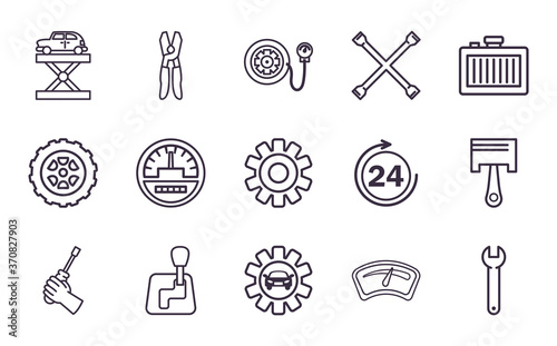 repair service and car line style icon vector design
