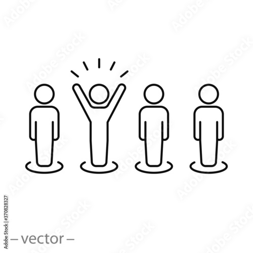 competition among different employee icon, group leader concept, thin line symbol on a white background, editable stroke vector illustration eps10
