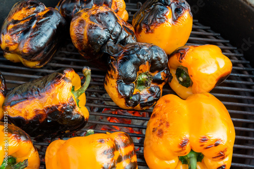 Close Up of some burned yellow paprika on the grill